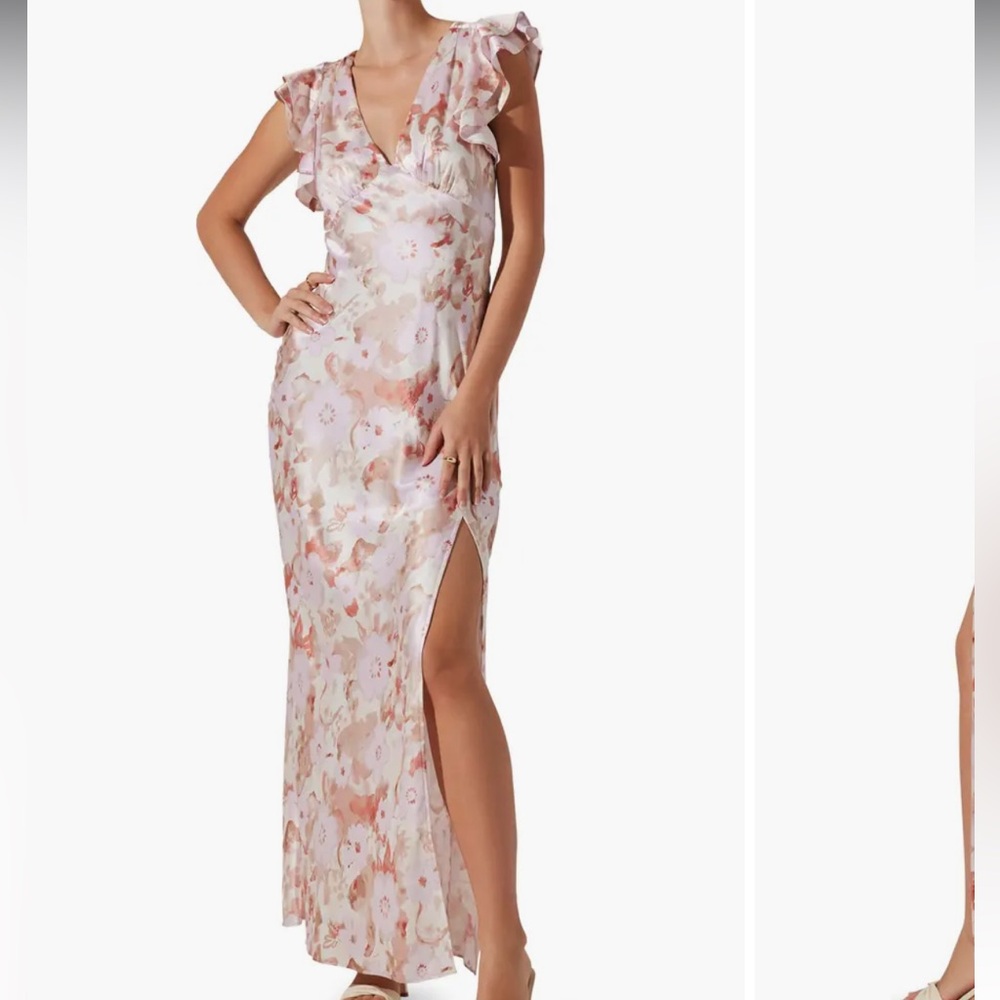 Floral V-Neck Ruffle Sleeve Gown